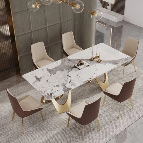 Geometrical Contemporary Luxury 6 Seater Dining Table Set (Chairs Included)
